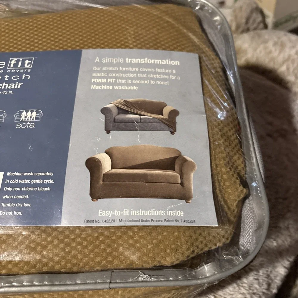 Sure Fit 2 Piece Chair Stretch Pique Slipcover Gold Antique Furniture Cover NEW